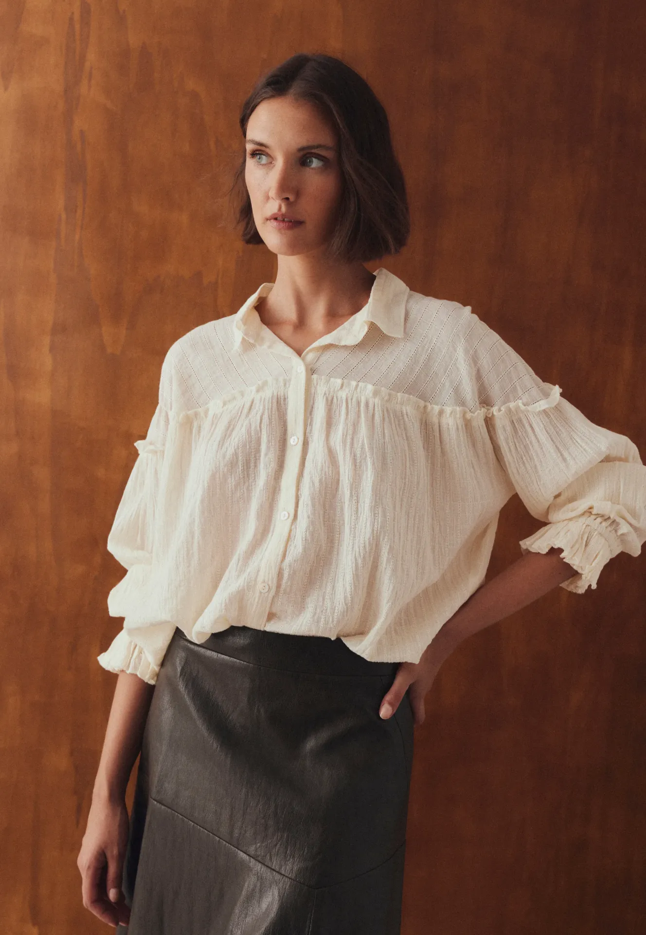 [1C6947ROVINA26W36/XSCU] BLUSA FRUNCES (XS/36, CRUDO)